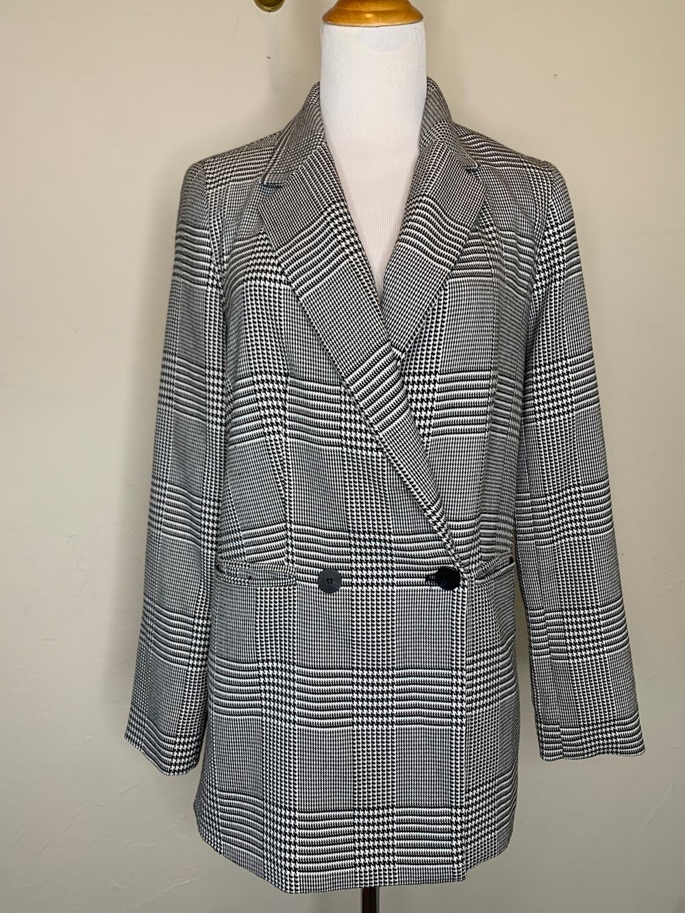 Black White Glen Plaid Sz Small Double Breasted